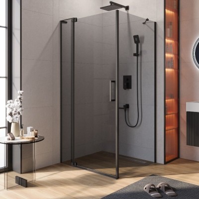 Душевой уголок Cezares SLIDER-AH-1-100-100/110-GRIGIO-NERO, 100 х 100/110 см, стекло серое, профиль черный матовый