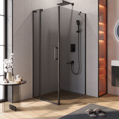 Душевой уголок Cezares SLIDER-AH-1-100-80/90-GRIGIO-NERO, 80/90 х 100 см, стекло серое, профиль черный матовый