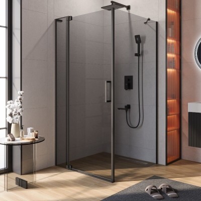 Душевой уголок Cezares SLIDER-AH-1-100-90/100-GRIGIO-NERO, 90/100 х 100 см, стекло серое, профиль черный матовый