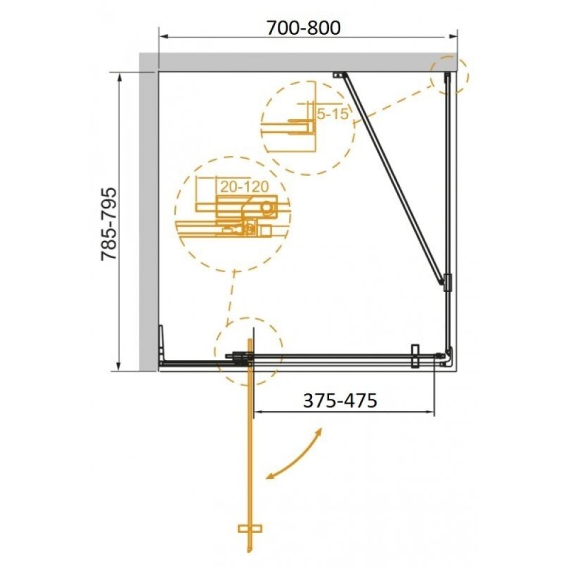 Душевой уголок Cezares Slider SLIDER-AH-1-80-70/80-C-Cr, 80 x 70/80 x 195 см, стекло прозрачное, профиль хром