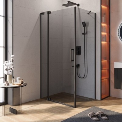 Душевой уголок Cezares SLIDER-AH-1-80-90/100-GRIGIO-NERO, 90/100 х 80 см, стекло серое, профиль черный матовый