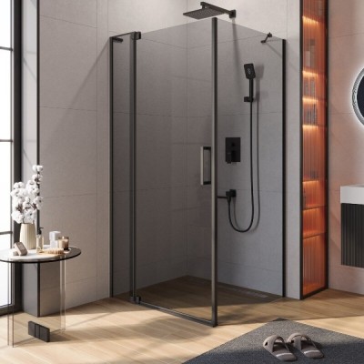 Душевой уголок Cezares SLIDER-AH-1-90-100/110-GRIGIO-NERO, 100/110 х 90 см, стекло серое, профиль черный матовый