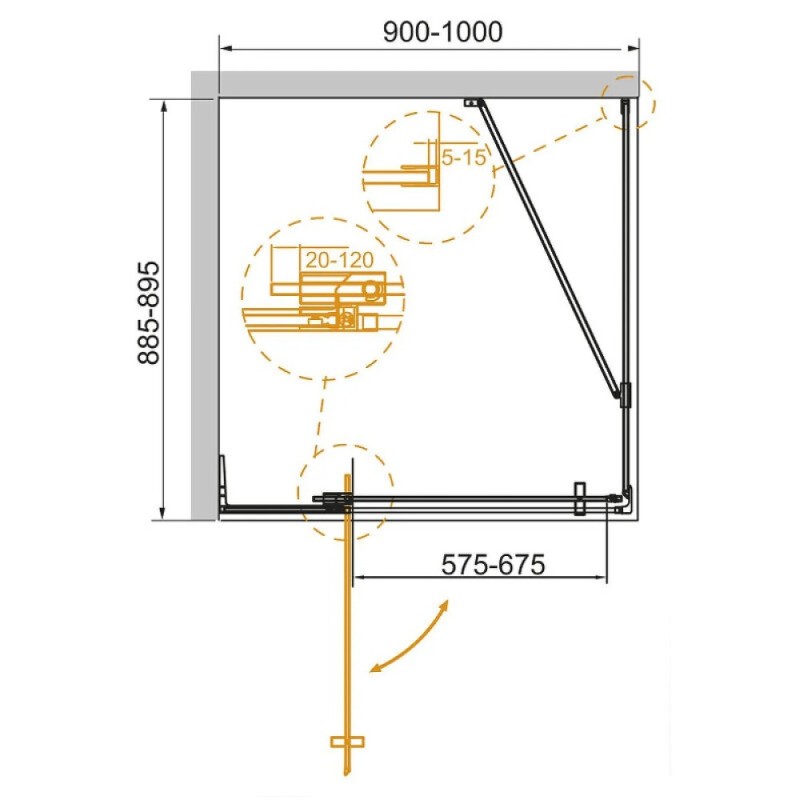 Душевой уголок Cezares Slider-AH-1-90-90/100-C-NERO, 90 x 90 см, стекло прозрачное, профиль черный матовый