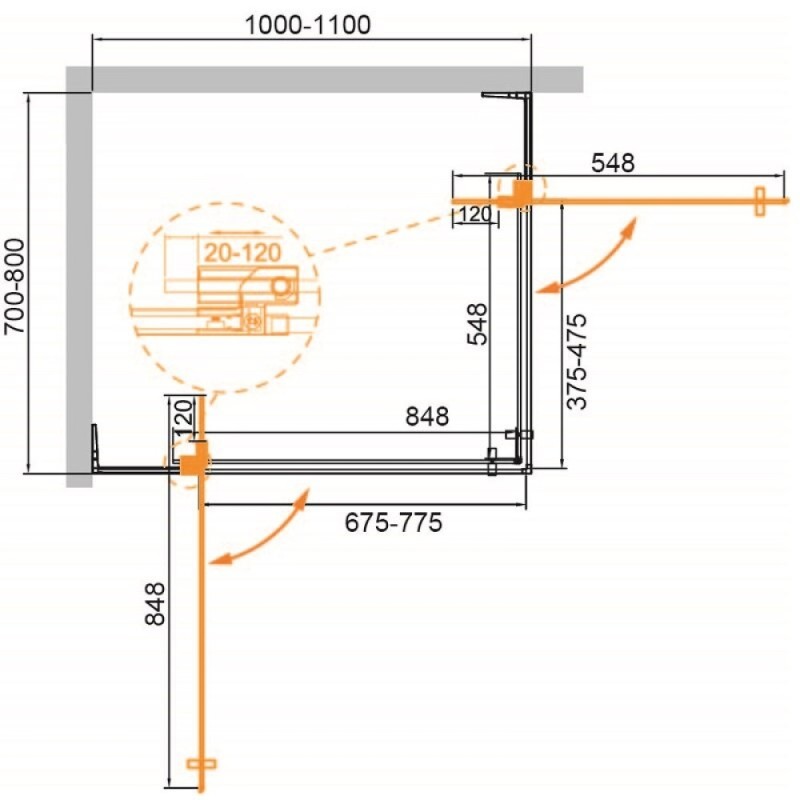 Душевой уголок Cezares SLIDER-AH-2-70/80-100/110-BR-BORO, 70/80 х 100/110 см, стекло бронза, профиль брашированное золото