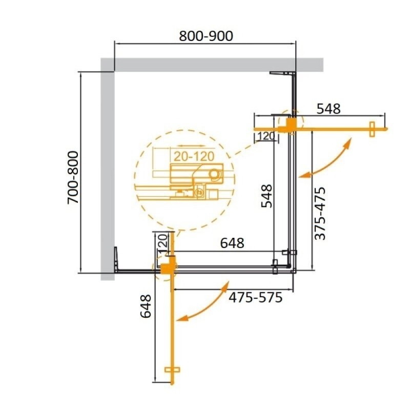 Душевой уголок Cezares SLIDER-AH-2-70/80-80/90-GRIGIO-BORO, 70/80 х 80/90 см, стекло серое, профиль брашированное золото