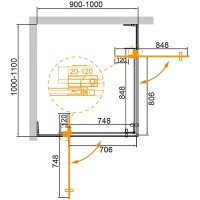Душевой уголок Cezares Slider-AH-2-90/100-100/110-C-Cr, 90 x 100 см, стекло прозрачное, профиль хром