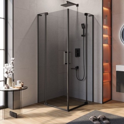 Душевой уголок Cezares SLIDER-AH-2-90/100-100/110-GRIGIO-NERO, 90/100 х 100/110 см, стекло серое, профиль черный матовый