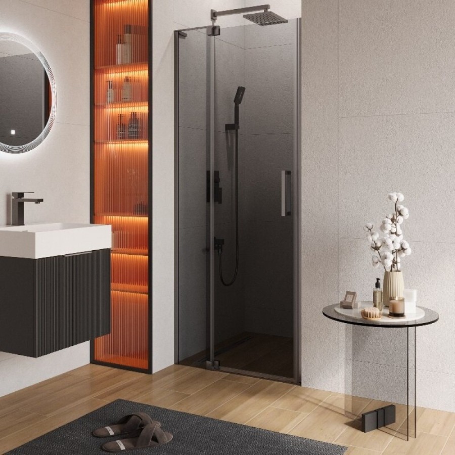 Душевая дверь Cezares SLIDER-B-1-80/90-GRIGIO-GM, 80/90 см, стекло серое, профиль оружейная сталь