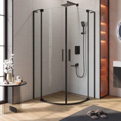 Душевой уголок Cezares SLIDER-R-2-80/90-C-NERO, 80/90 х 80/90 см, стекло прозрачное, профиль черный матовый