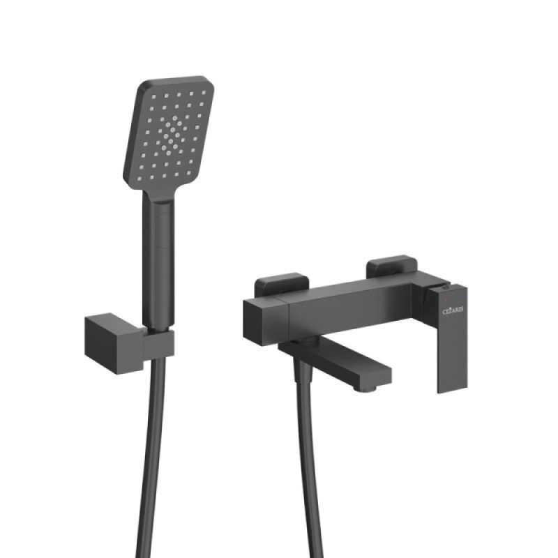 Смеситель для ванны и душа Cezares SLIDER-VD-NOP, с душевым гарнитуром, черный матовый
