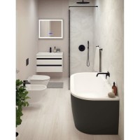 Ванна акриловая Cezares Slim Wall, 180 х 79 см, черная фронтальная панель, чаша белая, SLIM WALL-180-80-60-NERO-SET