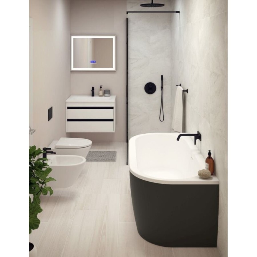 Ванна акриловая Cezares Slim Wall, 180 х 79 см, черная фронтальная панель, чаша белая, SLIM WALL-180-80-60-NERO-SET