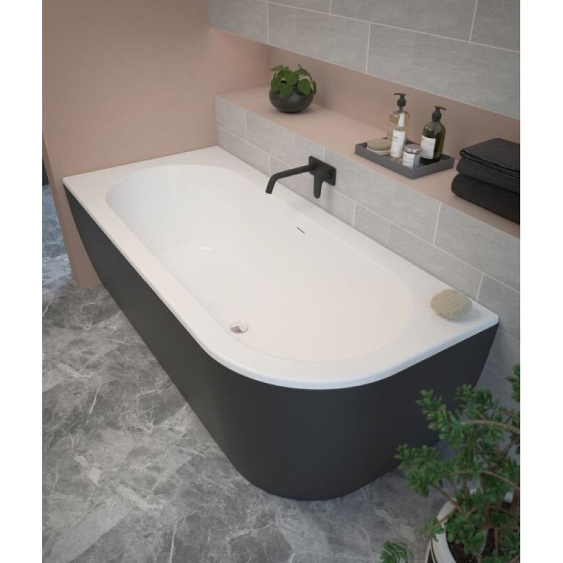 Ванна акриловая Cezares Slim Corner, 179 х 79 см, черная фронтальная панель, чаша белая, левая/правая