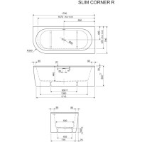 Ванна акриловая Cezares Slim Corner, 179 х 79 см, черная фронтальная панель, чаша белая, левая/правая