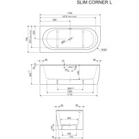 Ванна акриловая Cezares Slim Corner, 179 х 79 см, белая фронтальная панель, чаша белая, левая/правая