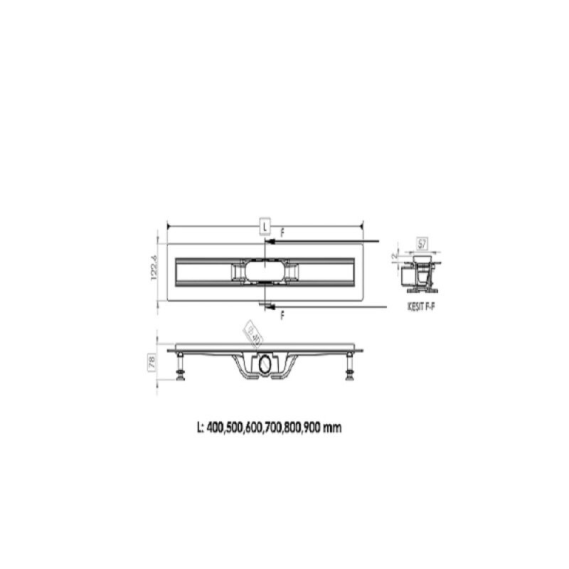 Дренажный канал Timo Smart 80 см с решеткой Single Gap, цвет сталь, SM-GG80-LS40(DRY)