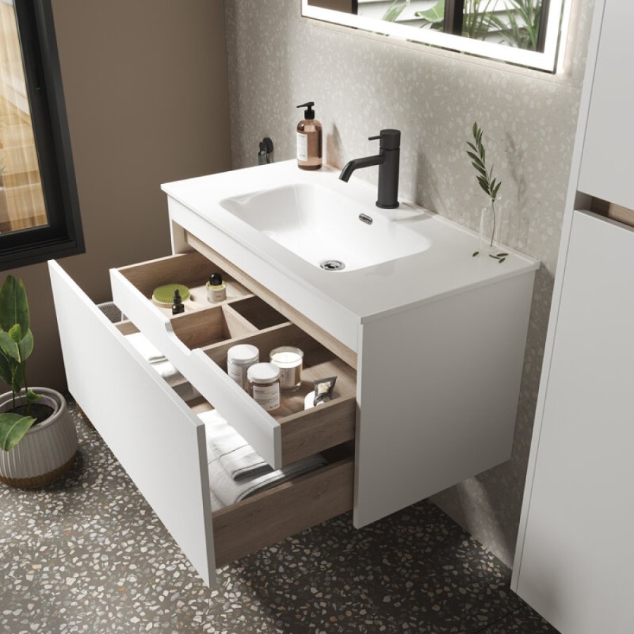 Тумба под раковину Sancos Smart 120, подвесная, белый глянец, SM120-2W