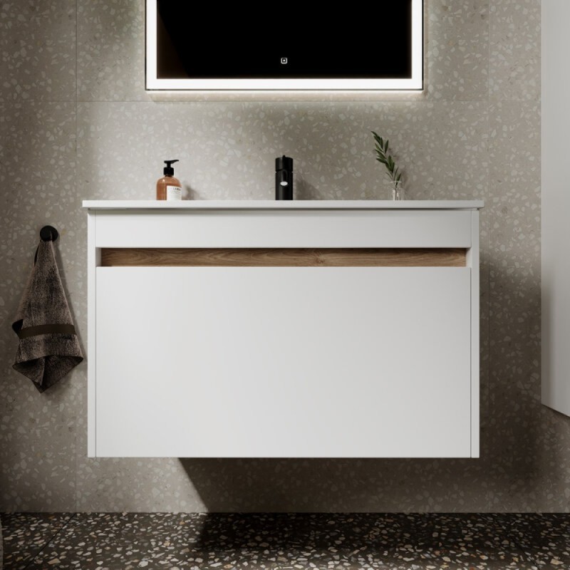 Тумба под раковину Sancos Smart SM80W 80, подвесная, белый глянец