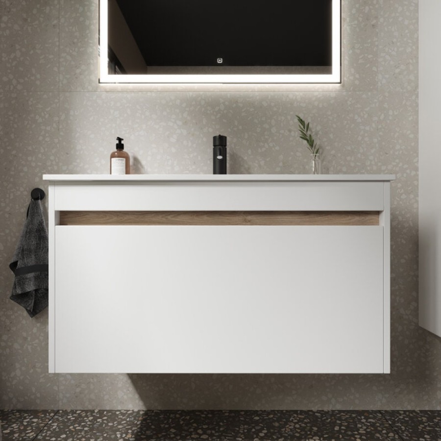Тумба под раковину Sancos Smart SM90W 90, подвесная, белый глянец