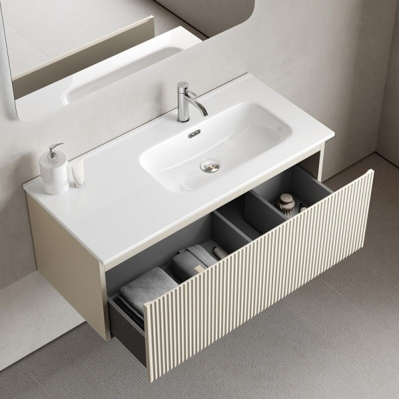 Тумба под раковину Sancos SNOB R 1.0, SNR1.0100LCE, 100 см, подвесная, чаша левая, Beige Soft