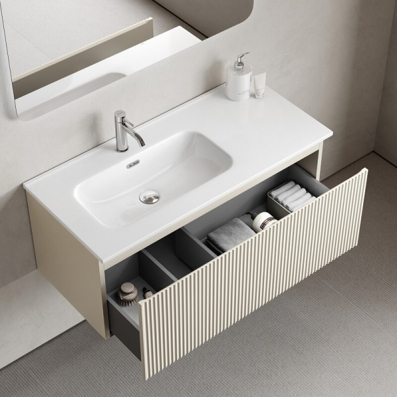 Тумба под раковину Sancos SNOB R 1.0, SNR1.0100RCE, 100 см, подвесная, чаша правая, Beige Soft
