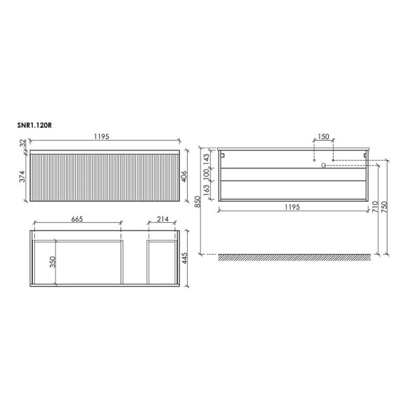 Тумба под раковину Sancos SNOB R 1.0, SNR1.0120LCE, 120 см, подвесная, чаша левая, Beige Soft
