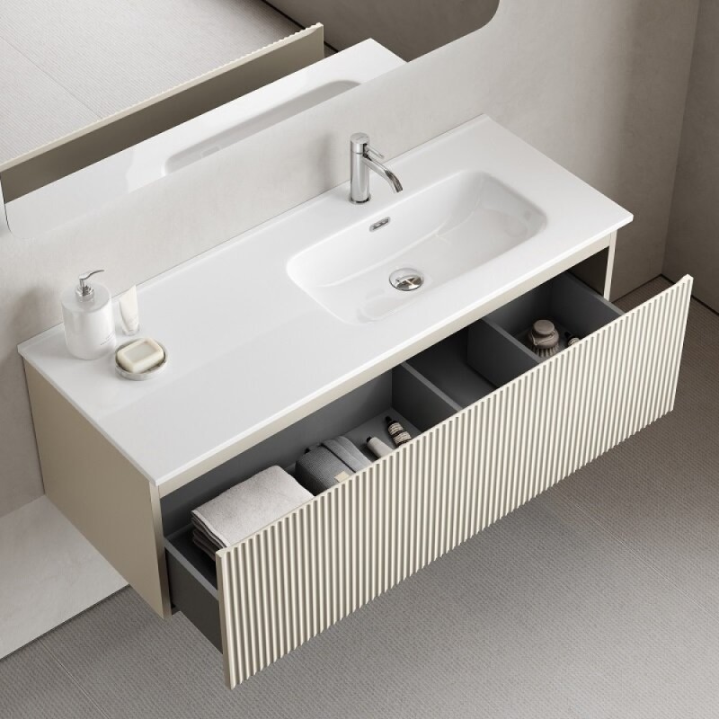 Тумба под раковину Sancos SNOB R 1.0, SNR1.0120LCE, 120 см, подвесная, чаша левая, Beige Soft