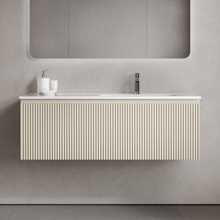 Тумба под раковину Sancos SNOB R 1.0, SNR1.0120LCE, 120 см, подвесная, чаша левая, Beige Soft