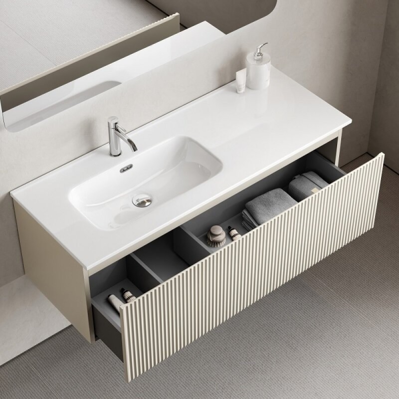 Тумба под раковину Sancos SNOB R 1.0, SNR1.0120RCE, 120 см, подвесная, чаша правая, Beige Soft