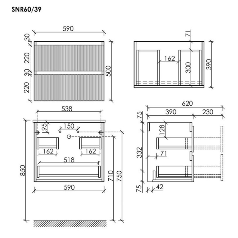 Тумба под раковину Sancos Snob R SNR60/39SM, 60 см, подвесная, Doha Soft