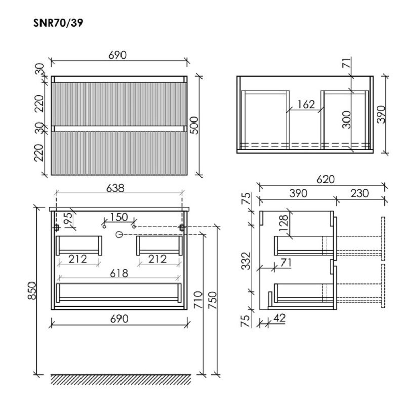 Тумба под раковину Sancos Snob R SNR70/39W, 70 см, подвесная, Bianco