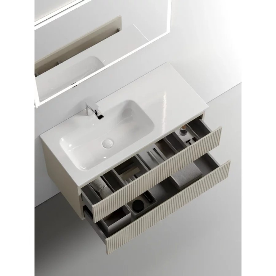 Тумба под раковину Sancos Snob T 100 см подвесная, левая, Beige Soft, SNT100LCE