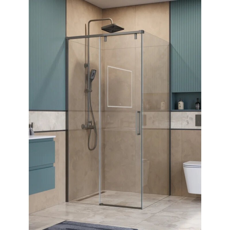 Душевой уголок BelBagno SOFT_CLOSE-1-A-1-100-C-GM, 100 х 100 см, стекло прозрачное, профиль вороненая сталь, gunmetal