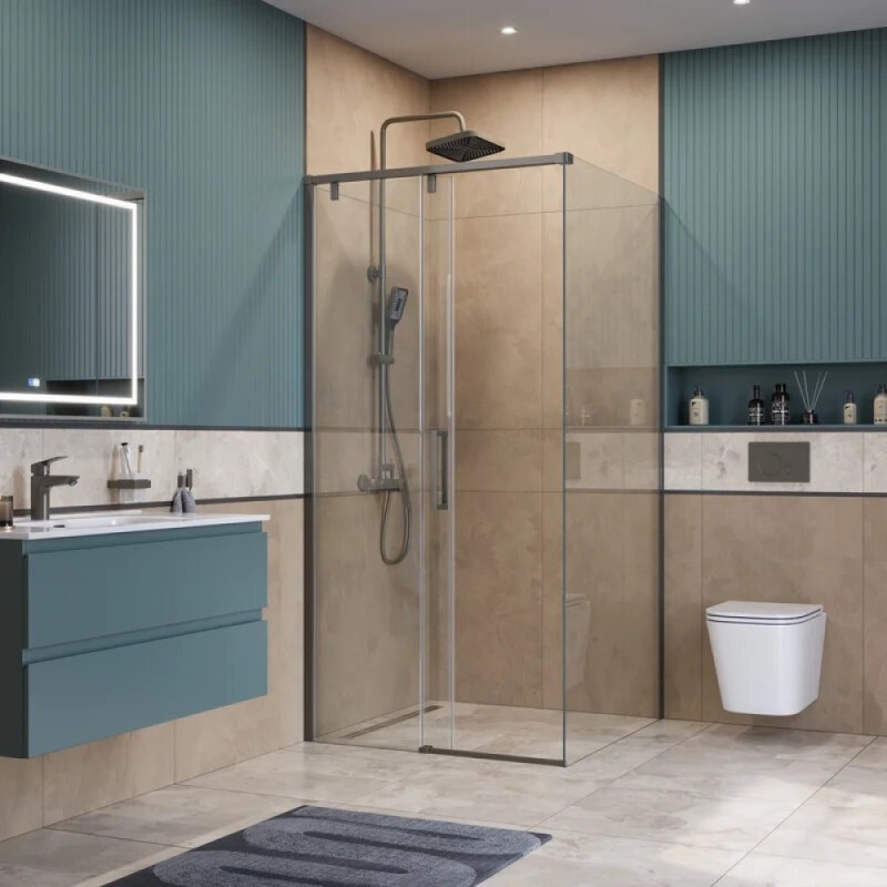 Душевой уголок BelBagno SOFT_CLOSE-1-A-1-100-C-GM, 100 х 100 см, стекло прозрачное, профиль вороненая сталь, gunmetal