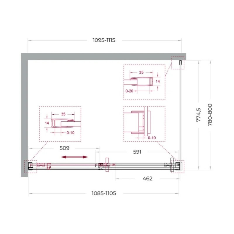 Душевой уголок BelBagno SOFT_CLOSE-1-AH-1-110/80-C-GM, 110 х 80 см, стекло прозрачное, профиль вороненая сталь, gunmetal