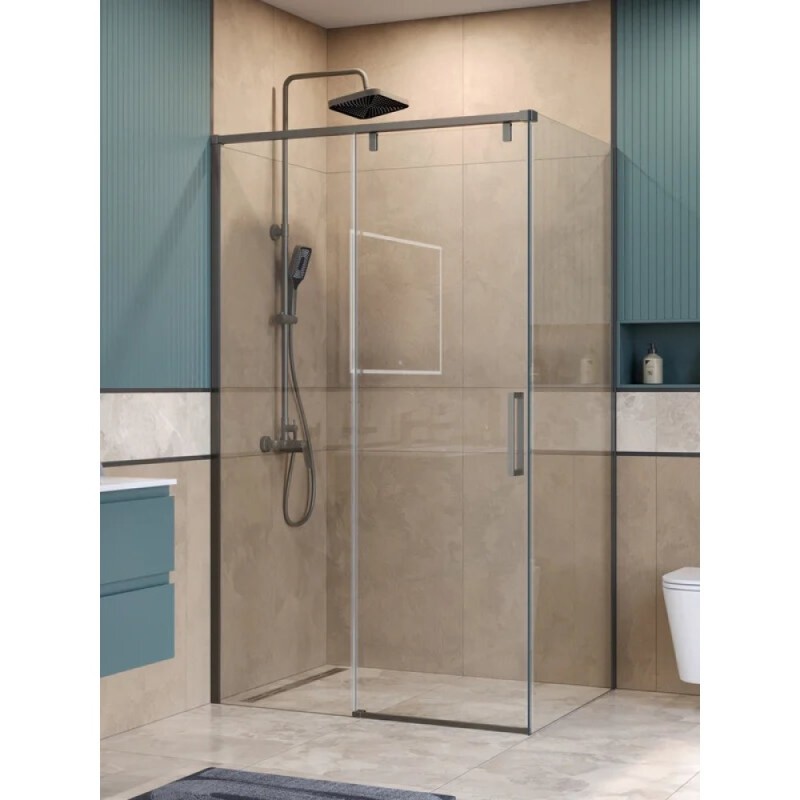 Душевой уголок BelBagno SOFT_CLOSE-1-AH-1-110/80-C-GM, 110 х 80 см, стекло прозрачное, профиль вороненая сталь, gunmetal