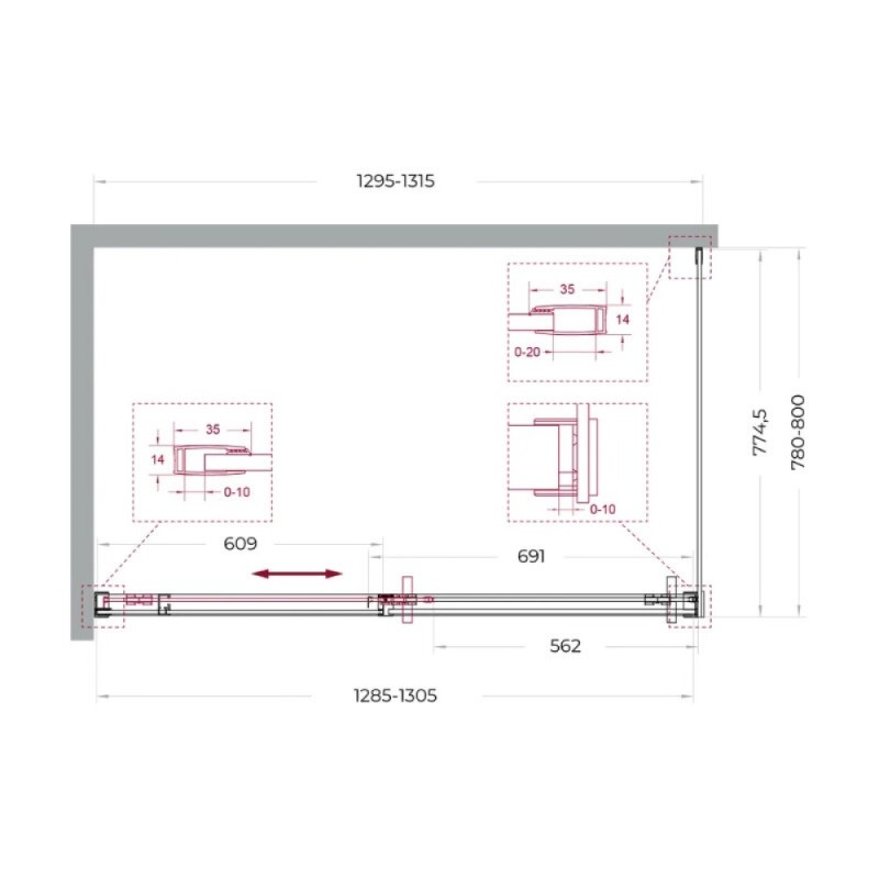 Душевой уголок BelBagno SOFT_CLOSE-1-AH-1-130/80-C-GM, 130 х 80 см, стекло прозрачное, профиль вороненая сталь, gunmetal