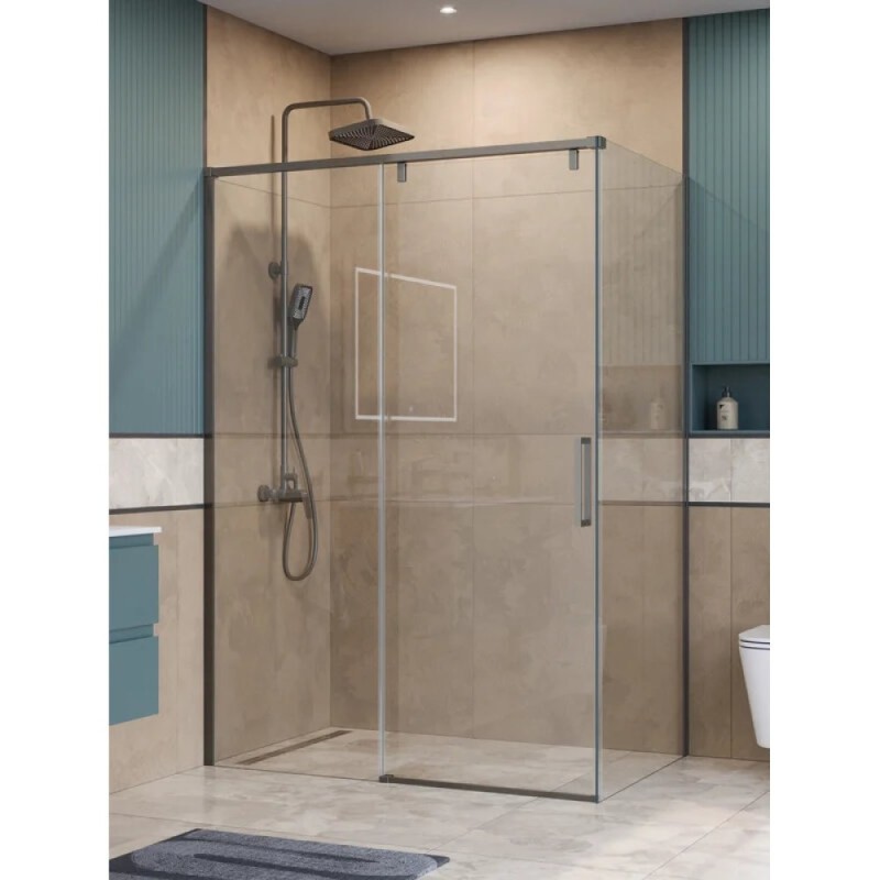 Душевой уголок BelBagno SOFT_CLOSE-1-AH-1-140/90-C-GM, 140 х 90 см, стекло прозрачное, профиль вороненая сталь, gunmetal