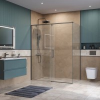 Душевой уголок BelBagno SOFT_CLOSE-1-AH-1-150/80-C-GM, 150 х 80 см, стекло прозрачное, профиль вороненая сталь, gunmetal