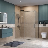 Душевой уголок BelBagno SOFT_CLOSE-1-AH-1-150/80-C-GM, 150 х 80 см, стекло прозрачное, профиль вороненая сталь, gunmetal