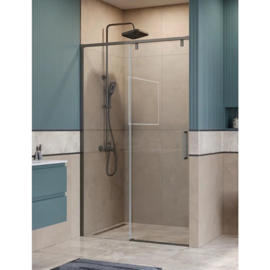 Душевая дверь BelBagno SOFT_CLOSE-1-BF-1-120-C-GM, 120 см, стекло прозрачное, профиль вороненая сталь, gunmetal