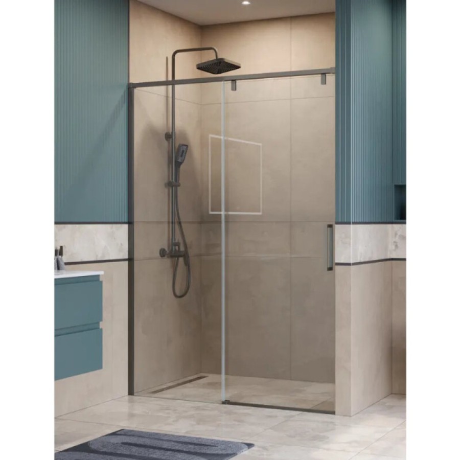 Душевая дверь BelBagno SOFT_CLOSE-1-BF-1-150-C-GM, 150 см, стекло прозрачное, профиль вороненая сталь, gunmetal