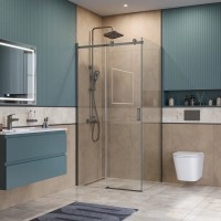 Душевой уголок BelBagno SOFT_CLOSE-2-AH-1-100/90-C-GM, 100 х 90 см, стекло прозрачное, профиль вороненая сталь, gunmetal
