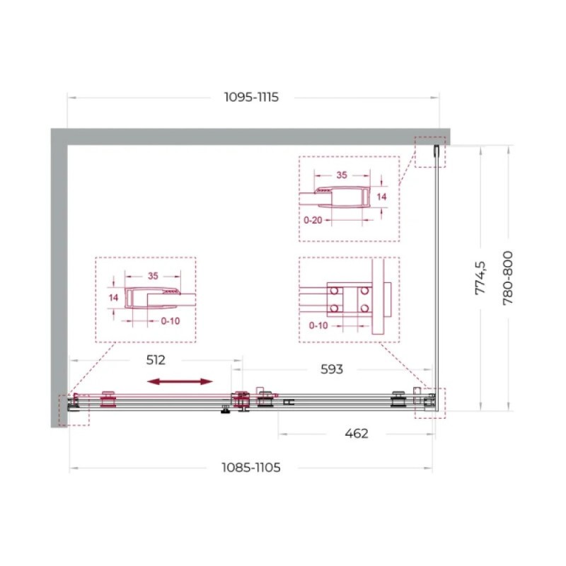 Душевой уголок BelBagno SOFT_CLOSE-2-AH-1-110/80-C-GM, 110 х 80 см, стекло прозрачное, профиль вороненая сталь, gunmetal