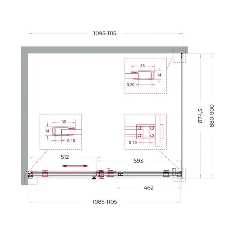 Душевой уголок BelBagno SOFT_CLOSE-2-AH-1-110/90-C-GM, 110 х 90 см, стекло прозрачное, профиль вороненая сталь, gunmetal