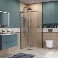 Душевой уголок BelBagno SOFT_CLOSE-2-AH-1-110/90-C-GM, 110 х 90 см, стекло прозрачное, профиль вороненая сталь, gunmetal