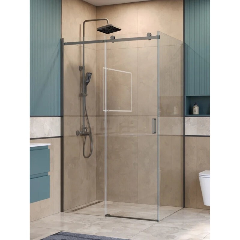 Душевой уголок BelBagno SOFT_CLOSE-2-AH-1-120/90-C-GM, 120 х 90 см, стекло прозрачное, профиль вороненая сталь, gunmetal