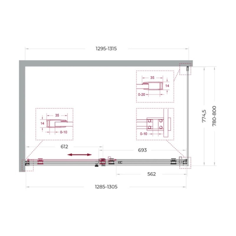Душевой уголок BelBagno SOFT_CLOSE-2-AH-1-130/80-C-GM, 130 х 80 см, стекло прозрачное, профиль вороненая сталь, gunmetal