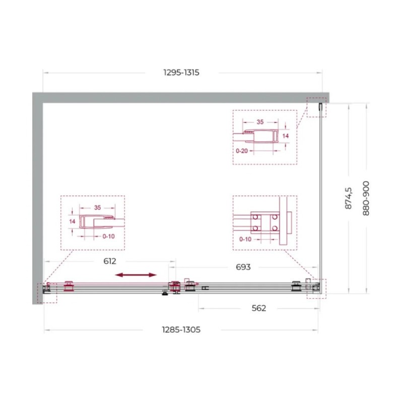 Душевой уголок BelBagno SOFT_CLOSE-2-AH-1-130/90-C-GM, 130 х 90 см, стекло прозрачное, профиль вороненая сталь, gunmetal