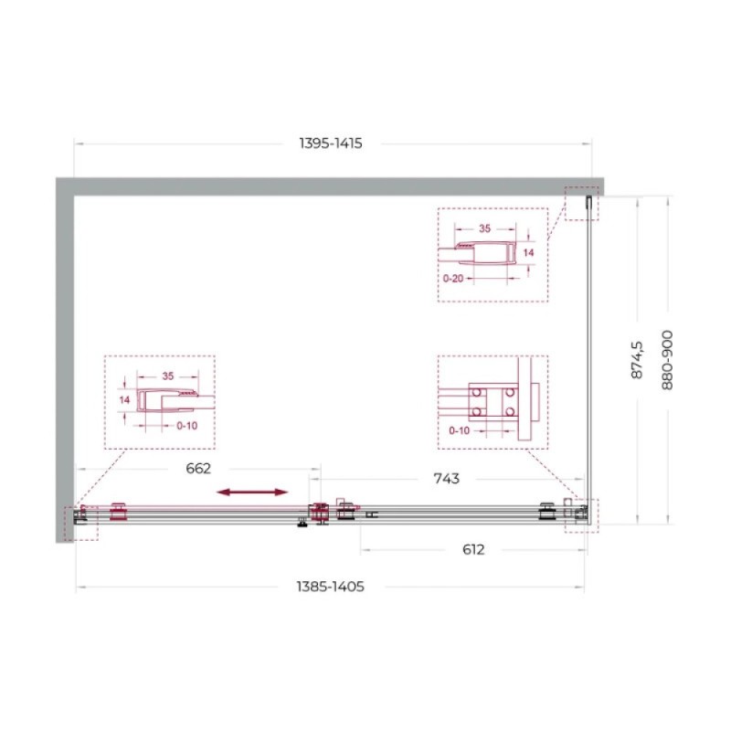 Душевой уголок BelBagno SOFT_CLOSE-2-AH-1-140/90-C-GM, 140 х 90 см, стекло прозрачное, профиль вороненая сталь, gunmetal